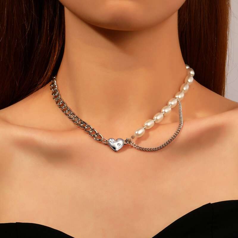 Faux Pearl Chain Necklace, Silver