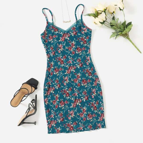 

Floral Print Cami Bodycon Dress, Multicolor