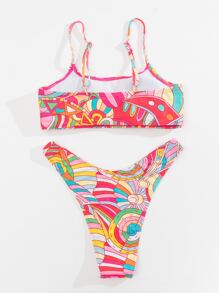 SHEIN Swim Allover Print High Cut Bikini Set, For Summer Beach Vacation - Multicolor - View 2