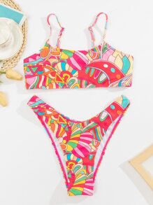 SHEIN Swim Allover Print High Cut Bikini Set, For Summer Beach Vacation - Multicolor - View 4
