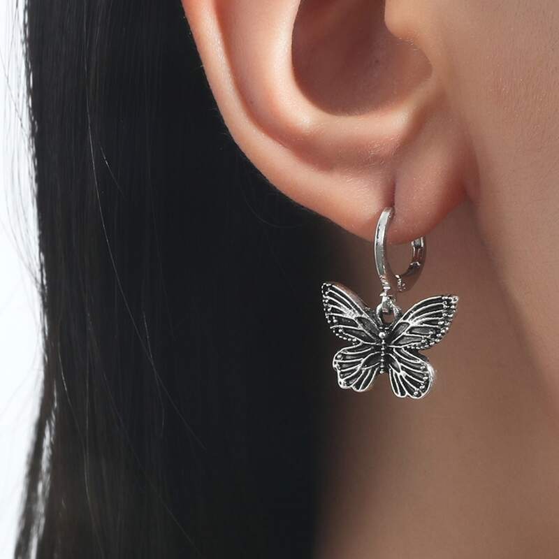 

Butterfly Charm Earrings, Antique silver