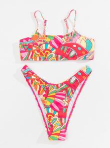 SHEIN Swim Allover Print High Cut Bikini Set, For Summer Beach Vacation - Multicolor - View 7