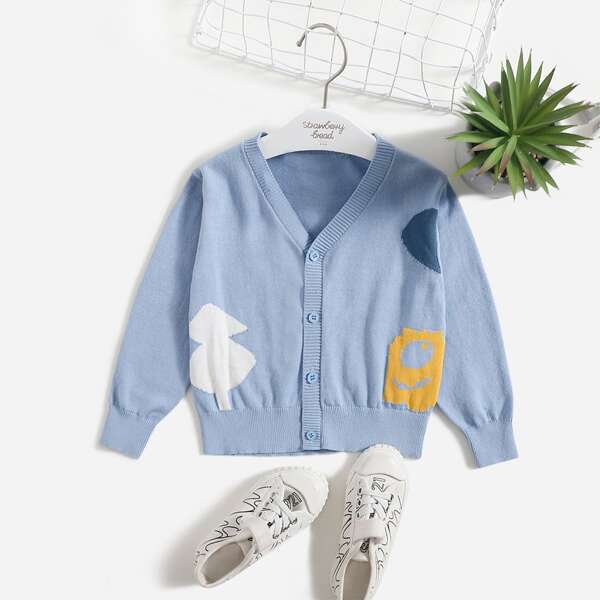 

Toddler Boys Contrast Graphic Pattern Cardigan, Baby blue