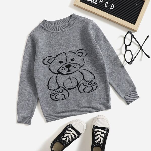 

Toddler Boys Bear Pattern Sweater, Grey