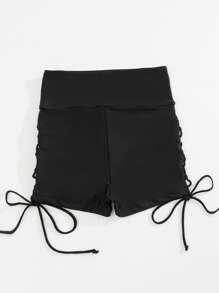 SHEIN Swim 側邊綁帶比基尼短褲 - 黑色 - 查看 2