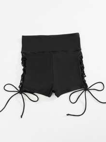SHEIN Swim 側邊綁帶比基尼短褲 - 黑色 - 查看 7