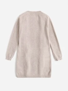 SHEIN Niñas Vestido de punto ribete con fruncido - Albaricoque - Ver 2