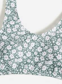 Tween Girl 3packs Ditsy Floral Bikini Set With Drawstring Waist Kimono Summer Beach - Green - View 3