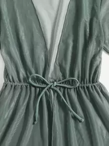 Tween Girl 3packs Ditsy Floral Bikini Set With Drawstring Waist Kimono Summer Beach - Green - View 5