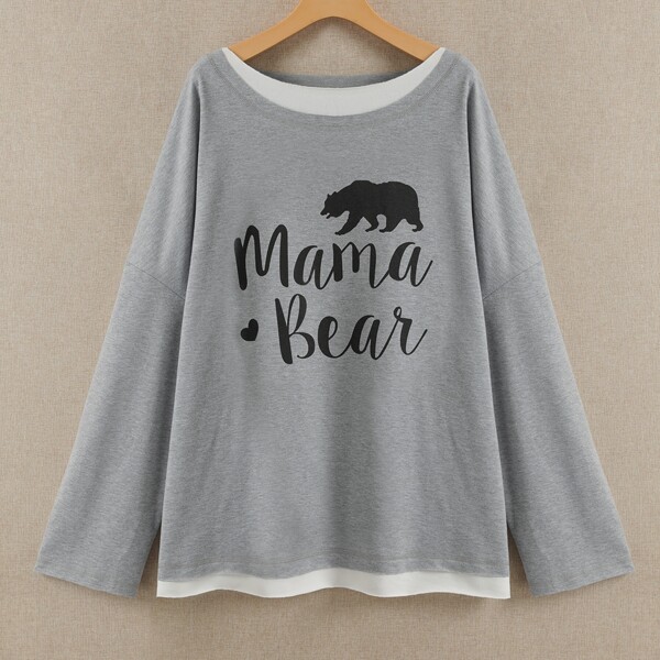 

Plus 2 In 1 Bear And Letter Graphic Tee, Grey