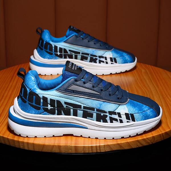 

Men Letter Graphic Lace-up Front Sneakers, Blue
