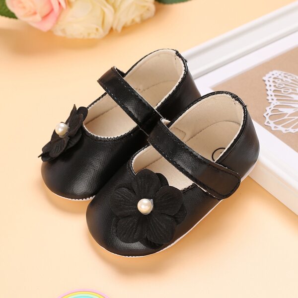 

Baby Girl Floral Applique Flats, Black