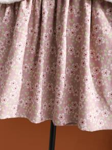 Cô Gái Trẻ In hoa tay áo lá sen Vải to sợi Đầm & Nơ mặt trước Teddy Áo khoác vest - Nhiều màu - Xem 3