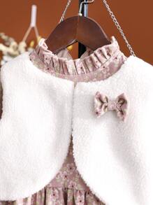 Cô Gái Trẻ In hoa tay áo lá sen Vải to sợi Đầm & Nơ mặt trước Teddy Áo khoác vest - Nhiều màu - Xem 5