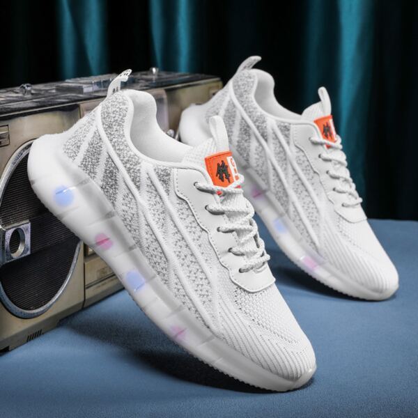 

Men Lace-up Front Knit Running Shoes, White