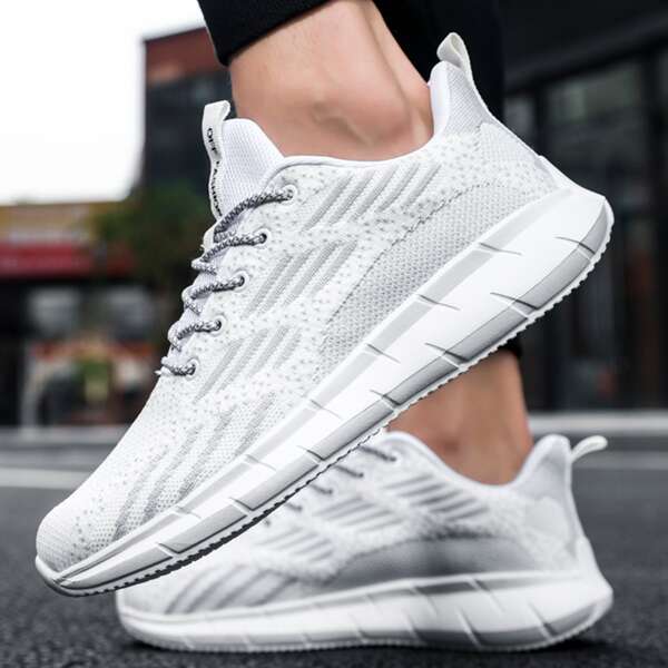

Men Lace-up Front Knit Running Shoes, White