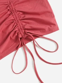 SHEIN Qutie Dragsko Rynkad Slätt Enkel T-Shirt - Vattenmelonsrosa - Visa 4