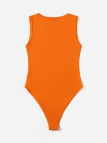 SHEIN EZwear Summer Neon Orange Solid Skinny Round Neck Bodysuit