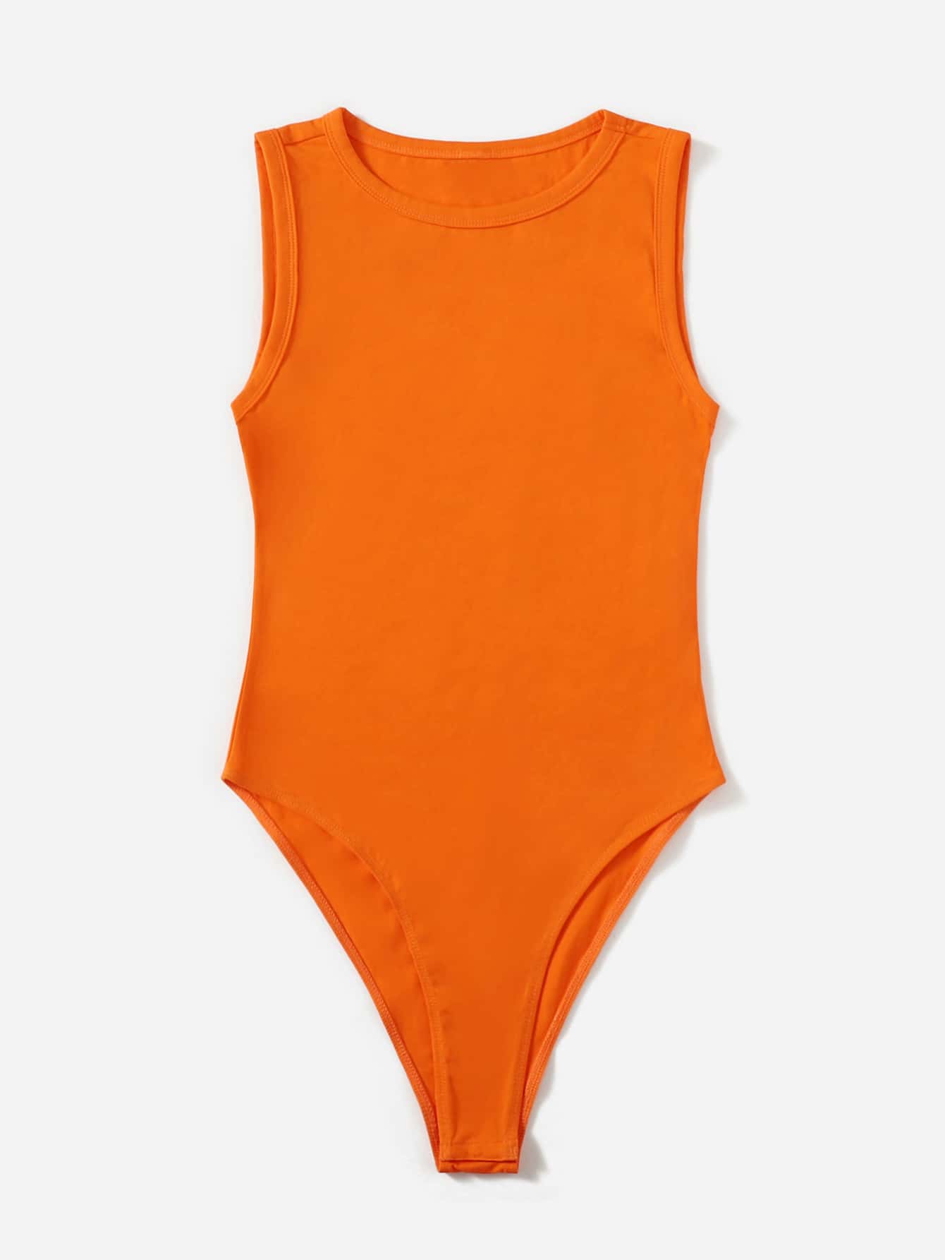 SHEIN EZwear Summer Neon Orange Solid Skinny Round Neck Bodysuit - Orange - View 3