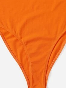 SHEIN EZwear Summer Neon Orange Solid Skinny Round Neck Bodysuit