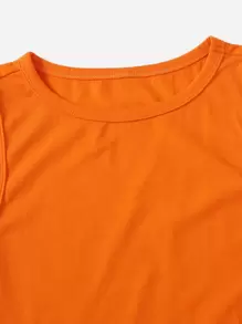 SHEIN EZwear Summer Neon Orange Solid Skinny Round Neck Bodysuit