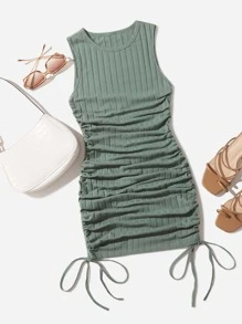 Muchica Ruched Drawstring Side Bodycon Dress - Mint Green - View 1