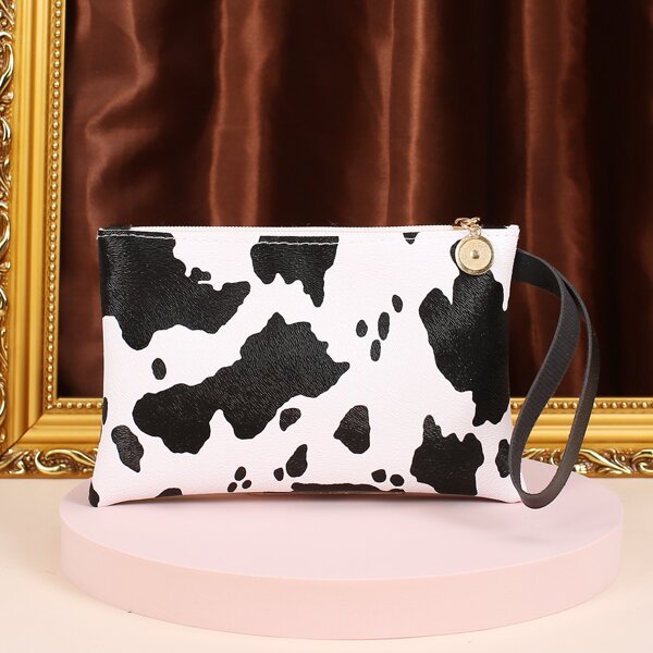 

Cow Print Clutch Bag, Black and white