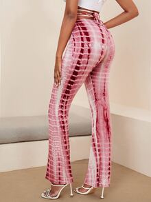 SHEIN EZwear 抽褶十字交叉結飾紮染褲子 - 紅白色 - 查看 2