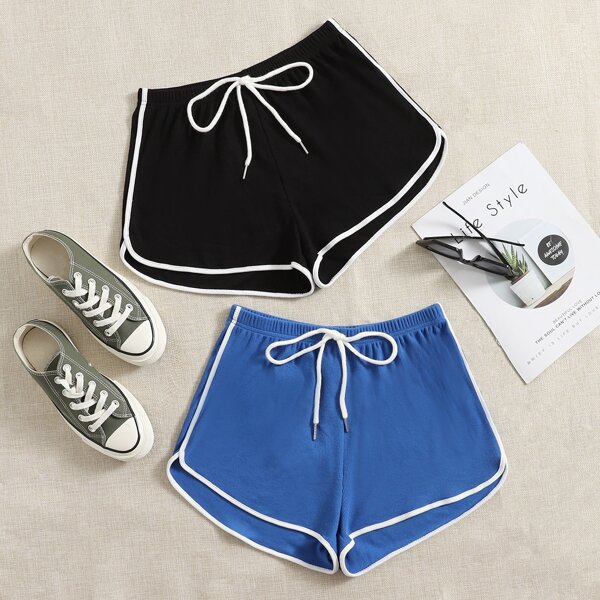 

2 Pack Knot Waist Dolphin Shorts, Multicolor