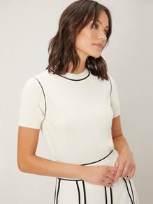 MOTF PREMIUM 粘膠纖維修身針織上衣 - 米色 - 查看 1