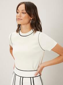 MOTF PREMIUM 粘膠纖維修身針織上衣 - 米色 - 查看 7