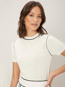 MOTF PREMIUM 粘膠纖維修身針織上衣 - 米色 - 查看 8