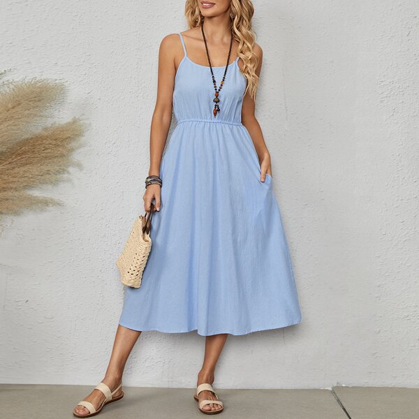 

Solid Hidden Pocket Cami Dress, Baby blue