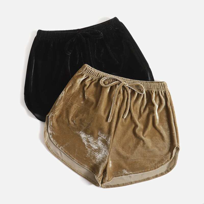 

2 Pack Solid Velvet Shorts, Multicolor