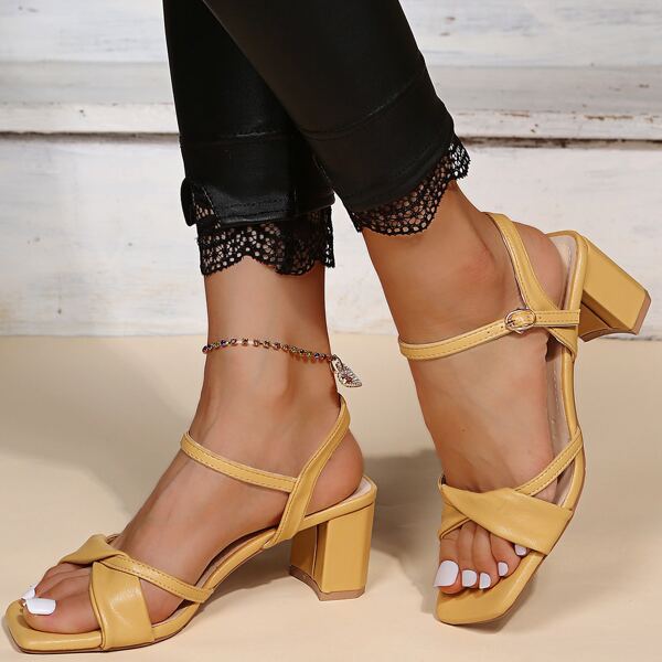 

Cross Strap Chunky Heeled Sandals, Yellow