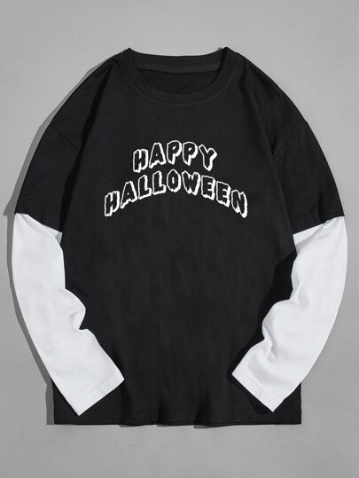 Manfinity Men Letter Graphic Contrast Panel 2 In1 Tee