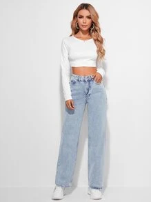 EURMUSE High Waist Straight Leg Jeans - Light Wash - View 5