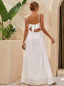 SHEIN 緹花蕾絲上身繫帶露背吊帶洋裝 - 白色 - 查看 2