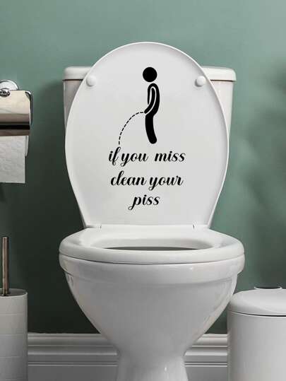 1pc Creative Black & White English Phrase Toilet Sticker, Simple Design For Living Room, Bedroom, Bathroom, Toilet Cover Decor & Home Decoration, Stickers, Wall Decal, Vinyl Decal For Home Decorations, Spring Decoration Items Refresh Your Home, Festival Decoration Stickers Gifts Birthday Graduation