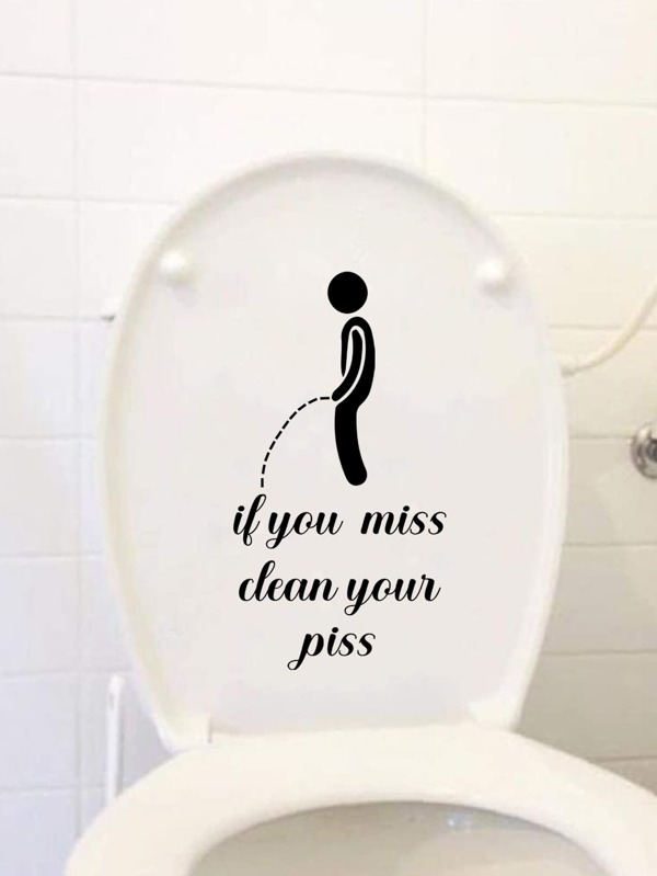 1sheet Slogan Graphic Toilet sticker, Black PVC Waterproof Self