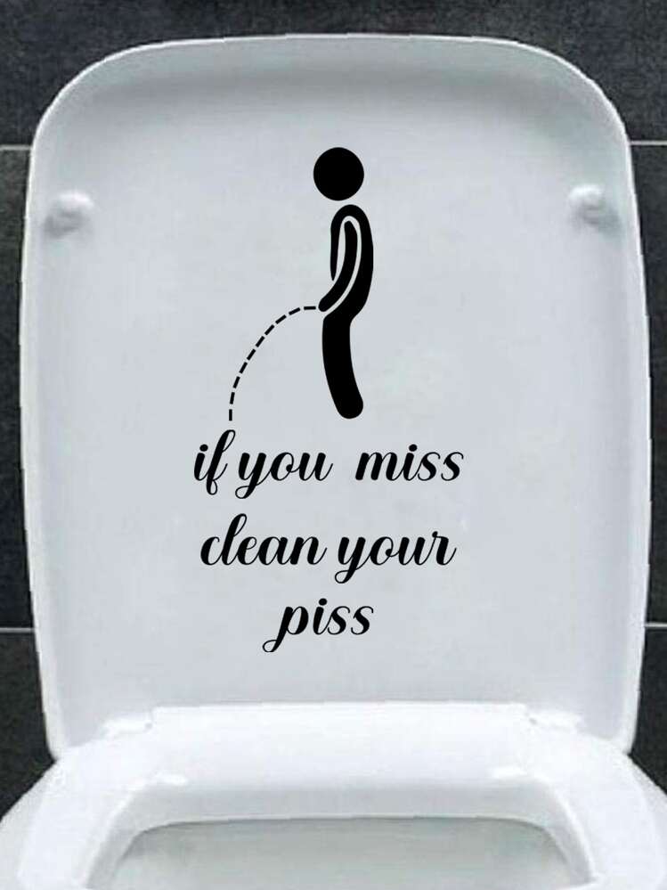 1pc Creative Black & White English Phrase Toilet Sticker, Simple Design For Living Room, Bedroom, Bathroom, Toilet Cover Decor & Home Decoration, Stickers, Wall Decal, Vinyl Decal For Home Decorations, Spring Decoration Items Refresh Your Home, Festival Decoration Stickers Gifts Birthday Graduation - Black - View 7