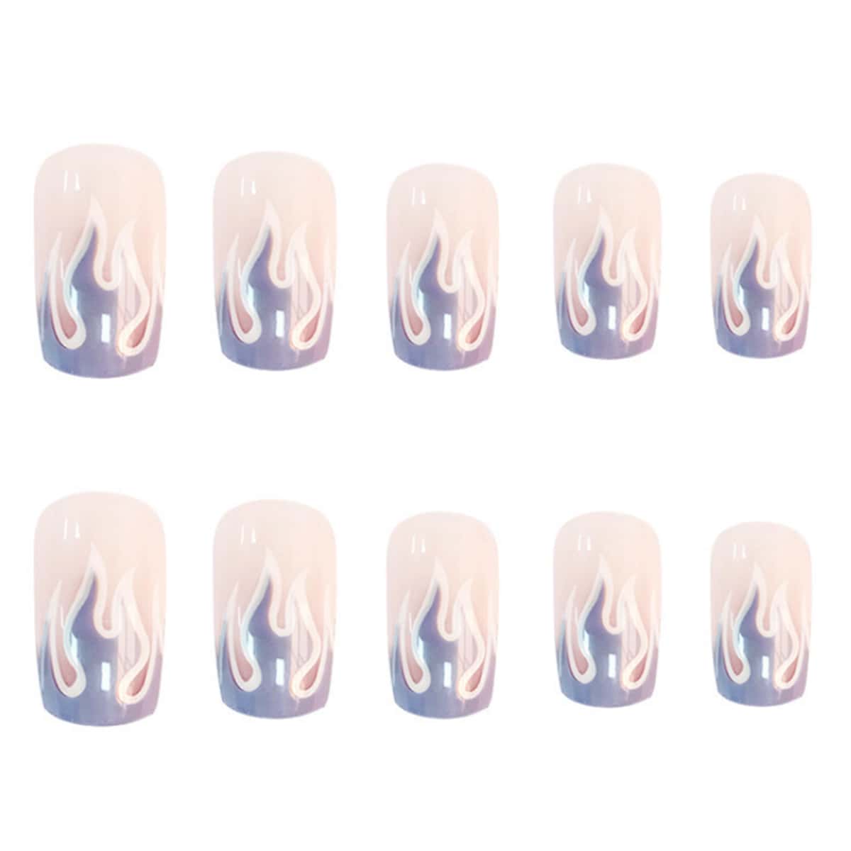

24pcs Fire Pattern Fake Nail, Multicolor