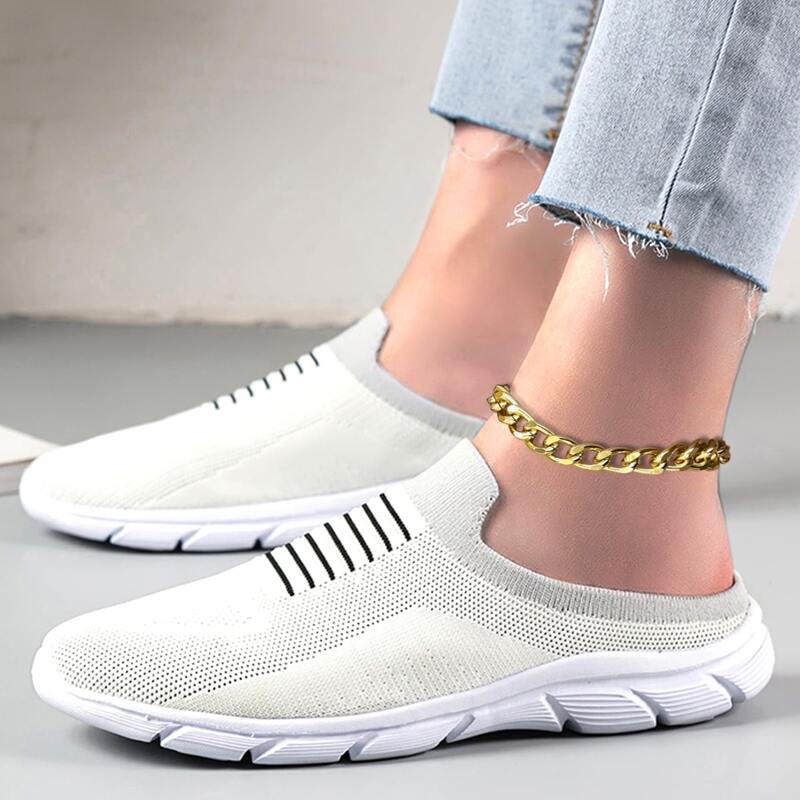 

Striped Pattern Knit Sneaker Mules, White