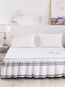 Lace Embroidery Bed Skirt - Black and White - View 2