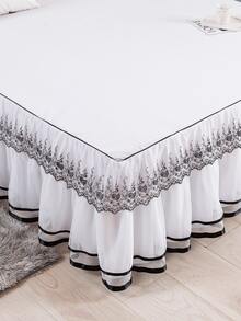 Lace Embroidery Bed Skirt - Black and White - View 3