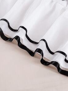 Lace Embroidery Bed Skirt - Black and White - View 6