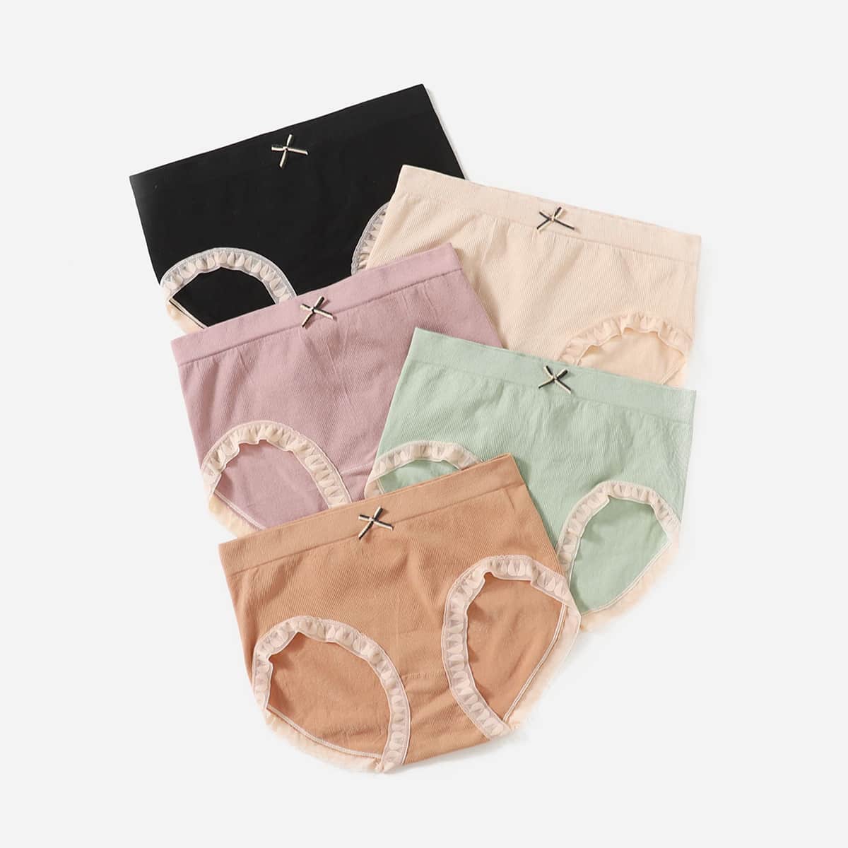 

5pack Solid Bow Decor Panty Set, Multicolor