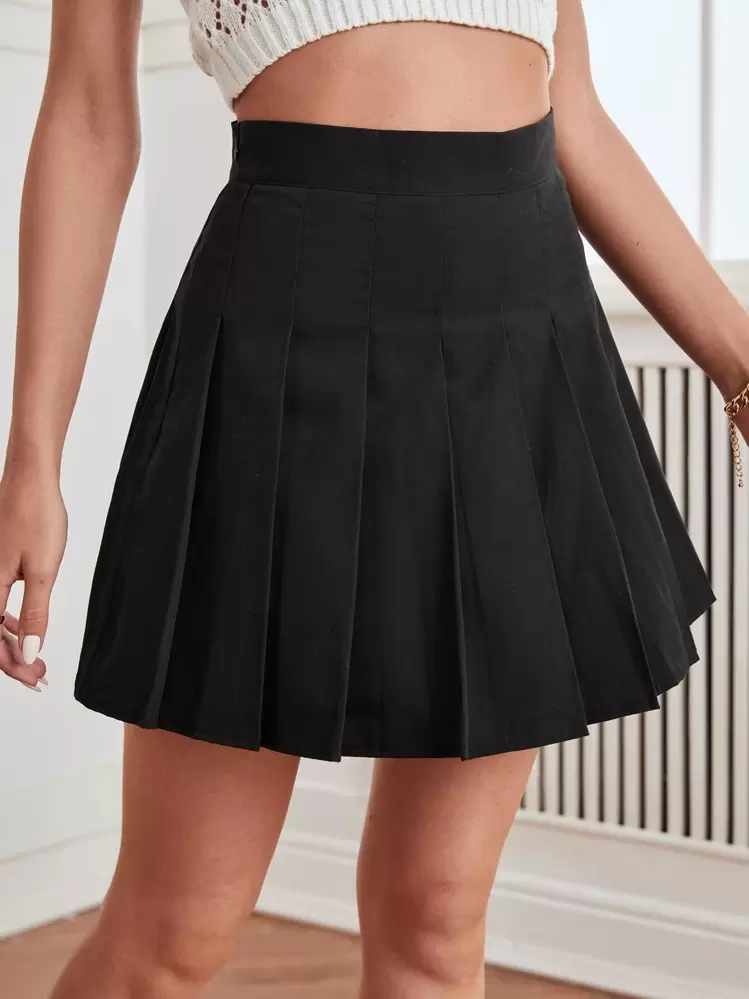 SHEIN PariChic Zip Back Pleated Skirt | SHEIN
