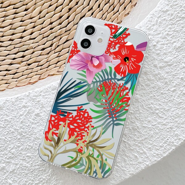 

Flower & Leaf Print Phone Case, Multicolor