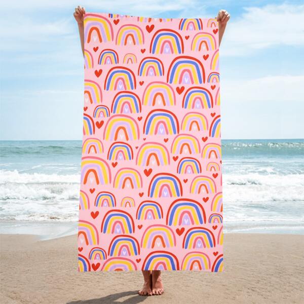 

1pc Rainbow Print Bath Towel, Pink